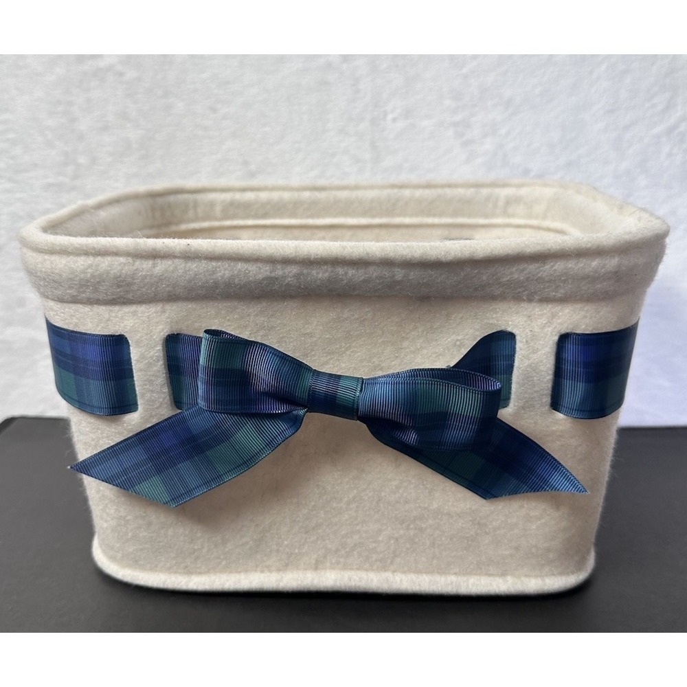 Basket Ivory Felt Blue Plaid Bow Velvet Threshold Rectangle 10x8x6 New